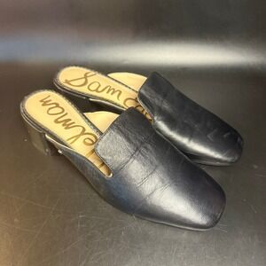 Sam Edelman Adair Black Leather‎ Mules Heel Size 6.5M Square Toe Slip On